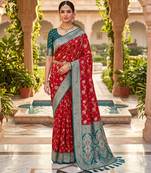 red color soft banarasi silk blend meenakari touchup with blouse