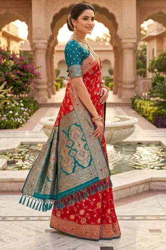 red color soft banarasi silk blend meenakari touchup with blouse