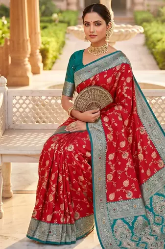 red color soft banarasi silk blend meenakari touchup with blouse