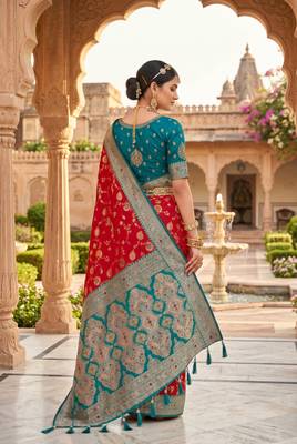 red color soft banarasi silk blend meenakari touchup with blouse 4