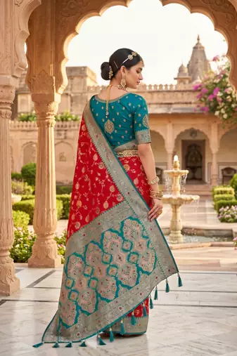 red color soft banarasi silk blend meenakari touchup with blouse