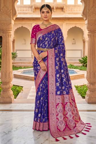 violet color soft banarasi silk blend meenakari touchup with blouse