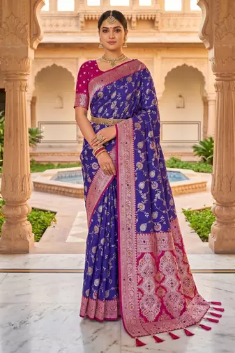 violet color soft banarasi silk blend meenakari touchup with blouse