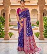 violet color soft banarasi silk blend meenakari touchup with blouse