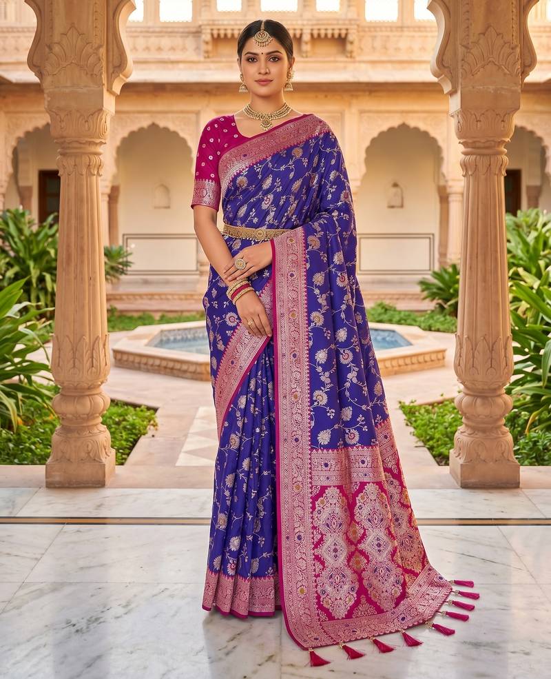 violet color soft banarasi silk blend meenakari touchup with blouse