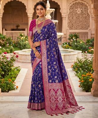 violet color soft banarasi silk blend meenakari touchup with blouse 2