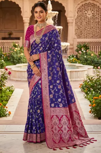 violet color soft banarasi silk blend meenakari touchup with blouse