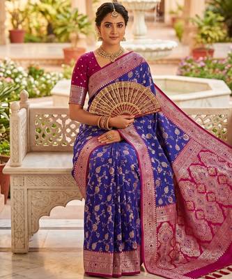 violet color soft banarasi silk blend meenakari touchup with blouse 3