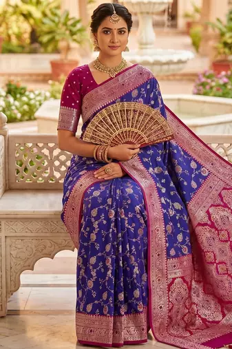 violet color soft banarasi silk blend meenakari touchup with blouse