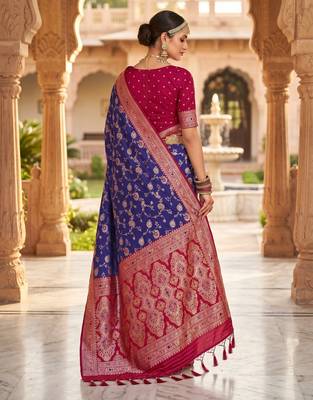 violet color soft banarasi silk blend meenakari touchup with blouse 4