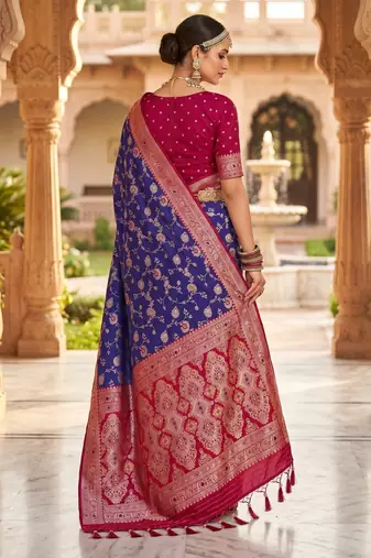 violet color soft banarasi silk blend meenakari touchup with blouse