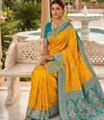 yellow color soft banarasi silk blend meenakari touchup with blouse