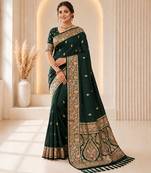 dark green color soft banarasi silk blend meenakari touchup with blouse