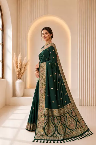 dark green color soft banarasi silk blend meenakari touchup with blouse