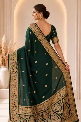dark green color soft banarasi silk blend meenakari touchup with blouse