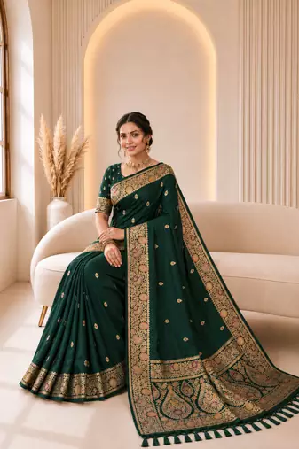 dark green color soft banarasi silk blend meenakari touchup with blouse