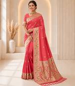 peach color soft banarasi silk blend meenakari touchup with blouse