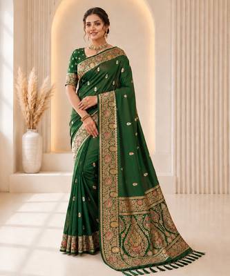 mehendi color soft banarasi silk blend meenakari touchup with blouse 1