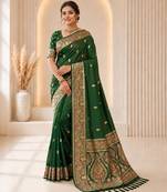 mehendi color soft banarasi silk blend meenakari touchup with blouse