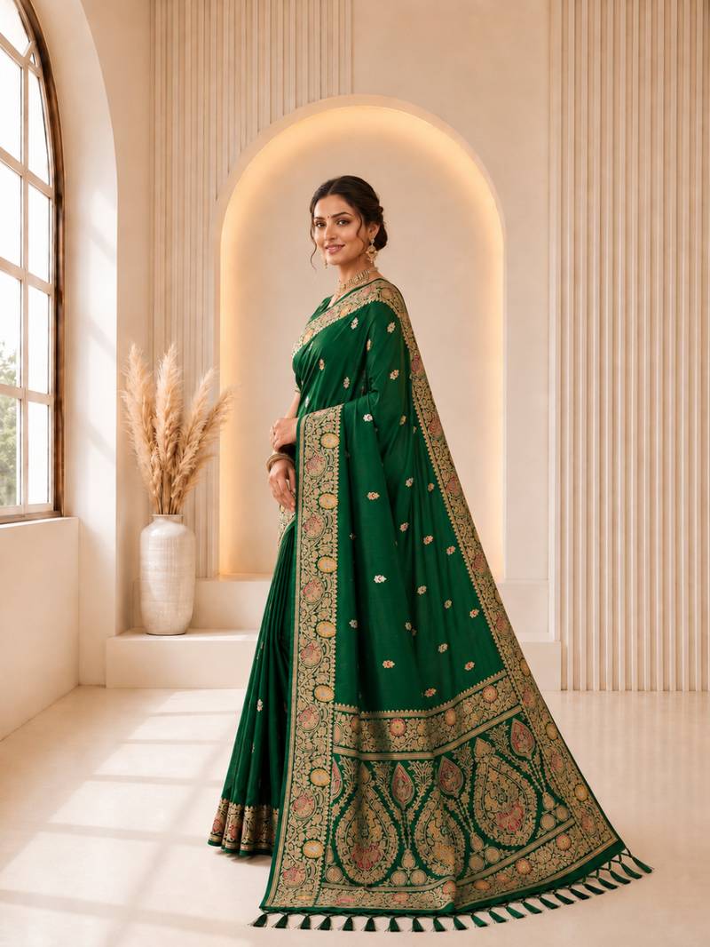 mehendi color soft banarasi silk blend meenakari touchup with blouse