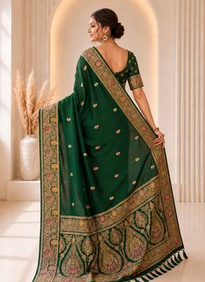 mehendi color soft banarasi silk blend meenakari touchup with blouse 3