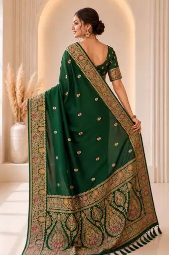 mehendi color soft banarasi silk blend meenakari touchup with blouse