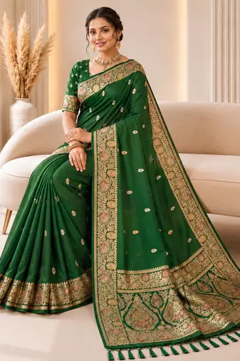 mehendi color soft banarasi silk blend meenakari touchup with blouse