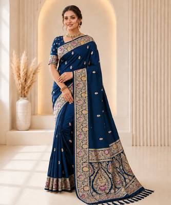 morpeach color soft banarasi silk blend meenakari touchup with blouse 1