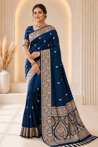 morpeach color soft banarasi silk blend meenakari touchup with blouse