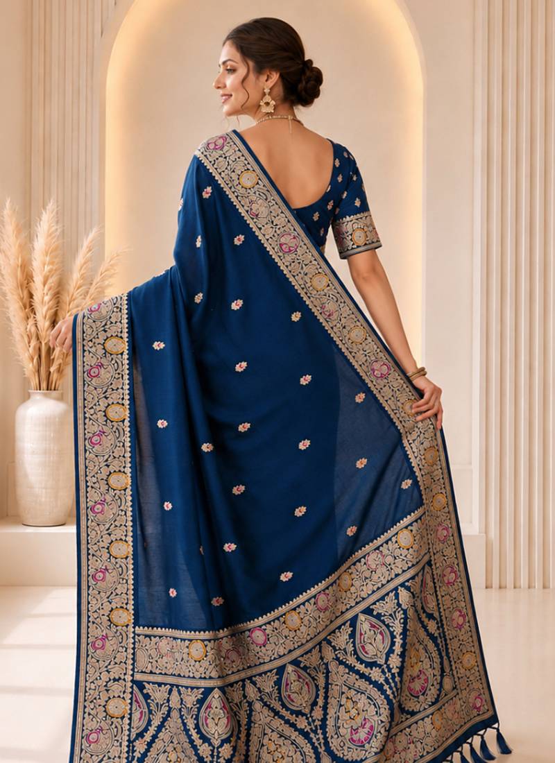 morpeach color soft banarasi silk blend meenakari touchup with blouse