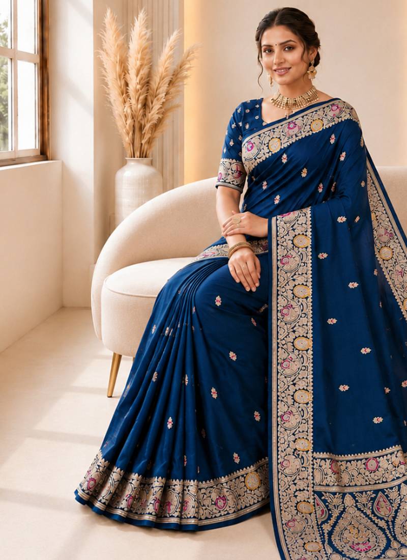 morpeach color soft banarasi silk blend meenakari touchup with blouse