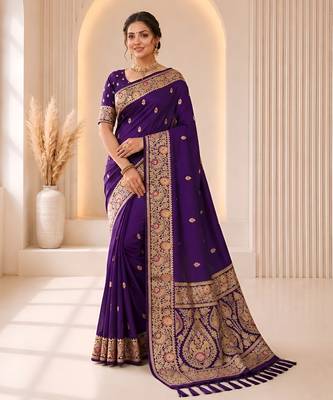 black color soft banarasi silk blend meenakari touchup with blouse 1