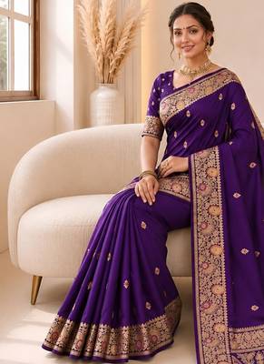 black color soft banarasi silk blend meenakari touchup with blouse 4