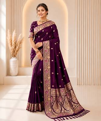 purple color soft banarasi silk blend meenakari touchup with blouse 1