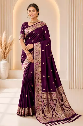 purple color soft banarasi silk blend meenakari touchup with blouse