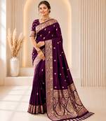 purple color soft banarasi silk blend meenakari touchup with blouse