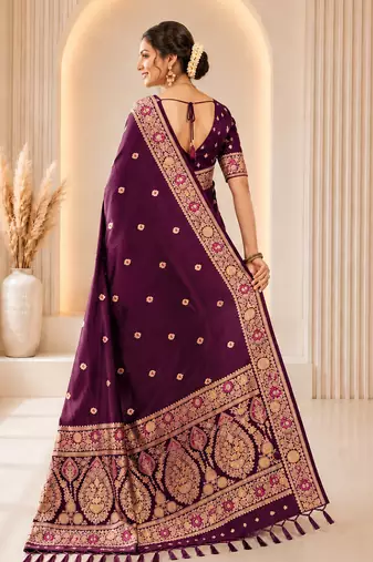 purple color soft banarasi silk blend meenakari touchup with blouse