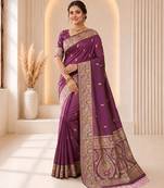 wine color soft banarasi silk blend meenakari touchup with blouse