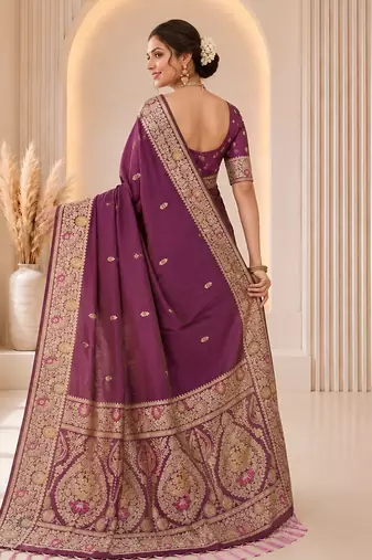 wine color soft banarasi silk blend meenakari touchup with blouse