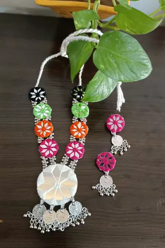  traditional mirror work necklace set for women 