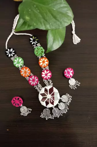  traditional mirror work necklace set for women 