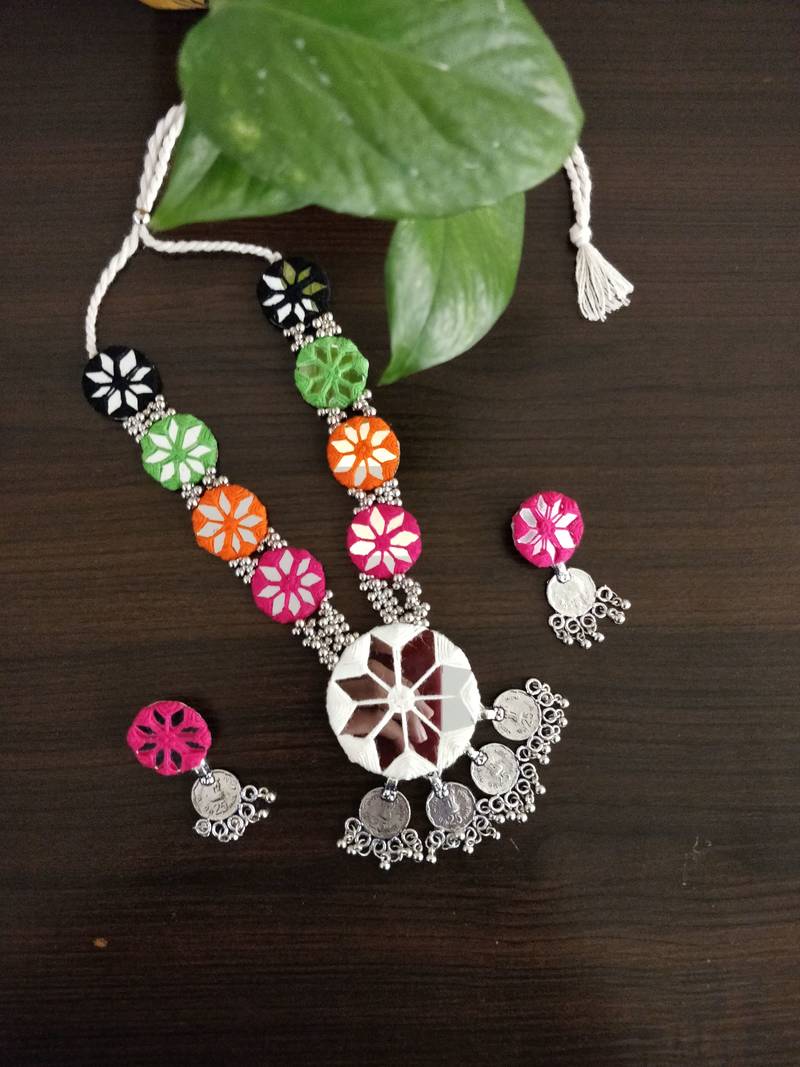  traditional mirror work necklace set for women 