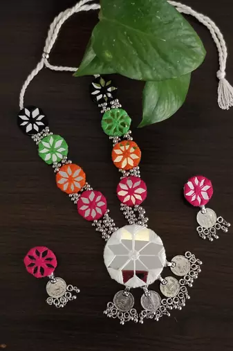  traditional mirror work necklace set for women 