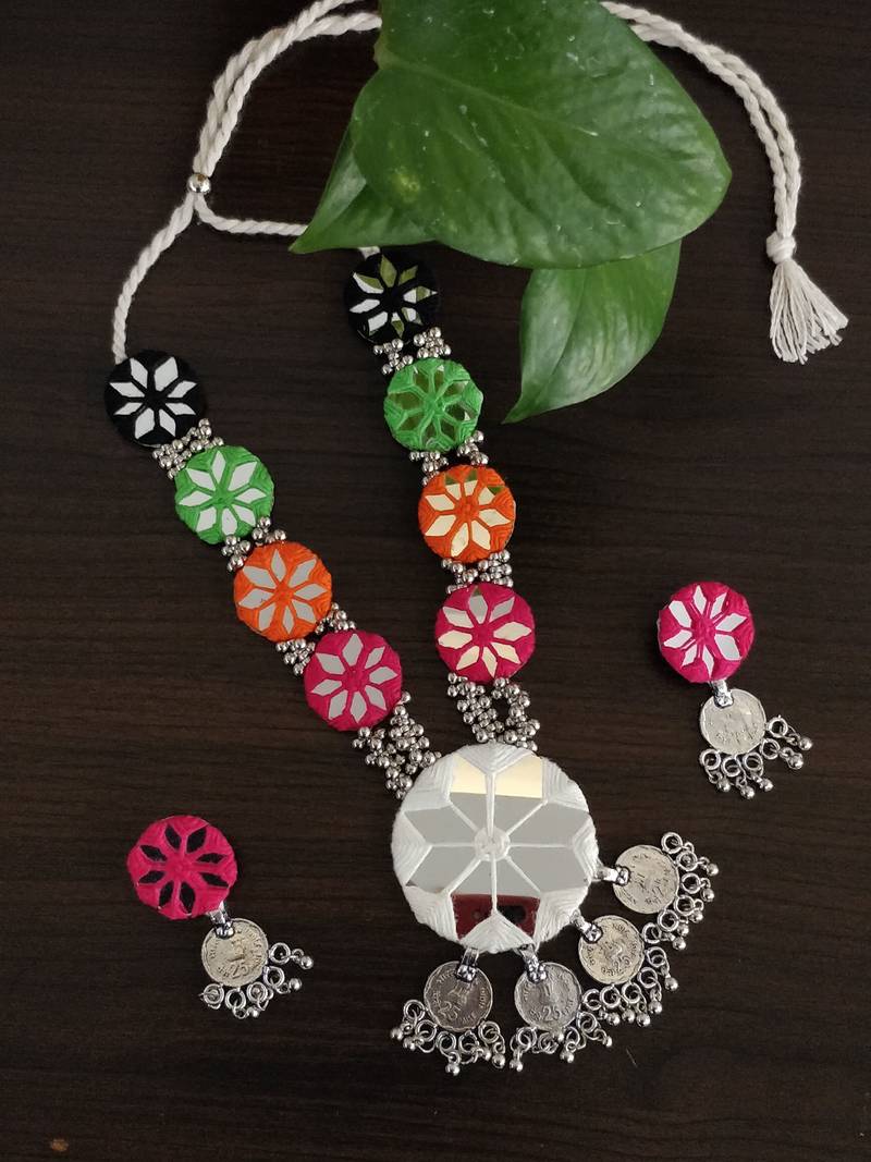  traditional mirror work necklace set for women 