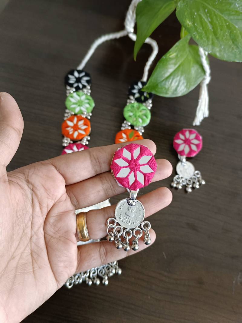  traditional mirror work necklace set for women 