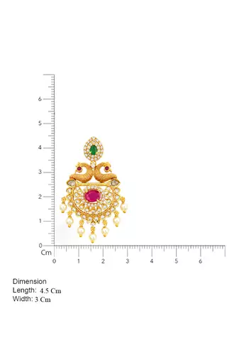 South indian gold plated peacock chandbali earrings with ruby, green stone & pearls