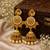 South indian gold plated ram parivar peacock jhumka earrings with ruby, green stones & pearls