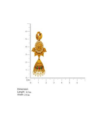 South indian gold plated ram parivar peacock jhumka earrings with ruby, green stones & pearls 4