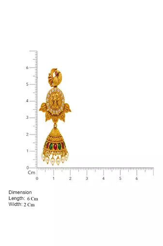 South indian gold plated ram parivar peacock jhumka earrings with ruby, green stones & pearls