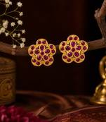 South indian gold plated floral kemp stone stud earrings for women
